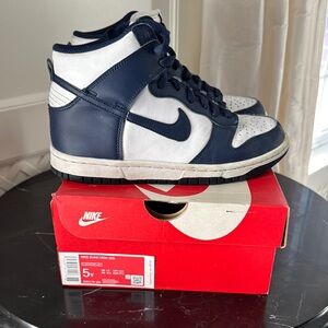 Nike Dunk High (GS)' White Midnight Navy and High-Top Sneakers 5Y UK 4.5